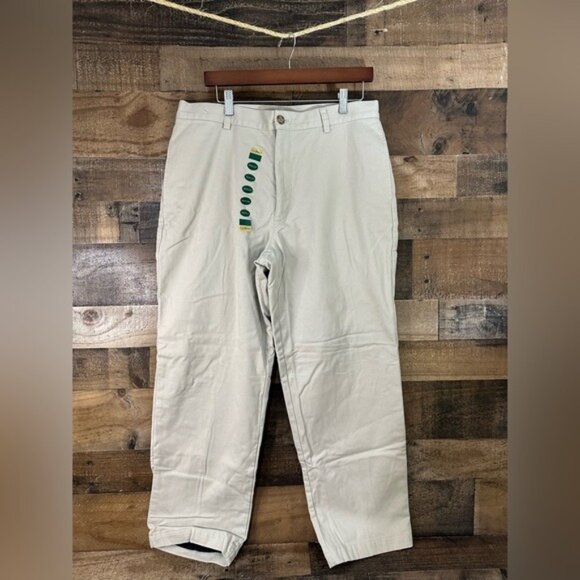 L.L.Bean Mens Natural Fit Khaki Pants W34 L29 Cotton Shell & Plaid Lining - Picture 1 of 6